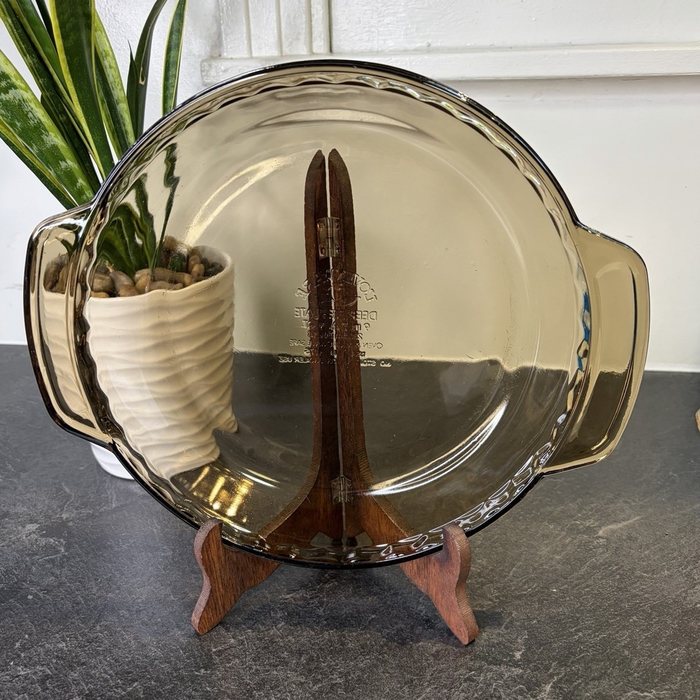 L'ovenware‎ Deep Pie Plate 9" Smoke Brown Glass Scalloped Edge 1 Quart